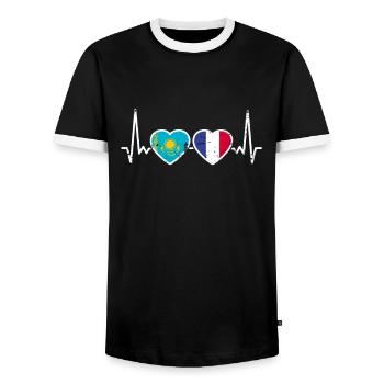Kazakhstan France Vintage Heartbeat Flag - T-shirt contrasté Homme - noir/blanc - Devant - AI Model Female 172 light (172cm) & AI Model Male 178 light (178cm)