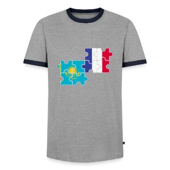 Kazakhstan France Drapeau Kazakh français - T-shirt contrasté Homme - gris/marine  - Devant - AI Model Female 172 light (172cm) & AI Model Male 178 light (178cm)