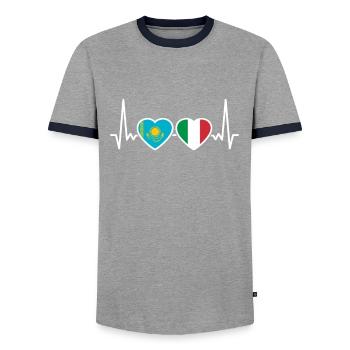 Kazakhstan Italie Battement de cœur Drapeau Kazakh - T-shirt contrasté Homme - gris/marine  - Devant - AI Model Female 172 light (172cm) & AI Model Male 178 light (178cm)
