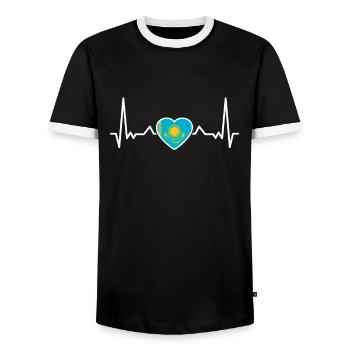 Kazakhstan battement de cœur Kazakh drapeau kazakh - T-shirt contrasté Homme - noir/blanc - Devant - AI Model Female 172 light (172cm) & AI Model Male 178 light (178cm)