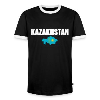 Carte du Kazakhstan Drapeau kazakh - T-shirt contrasté Homme - noir/blanc - Devant - AI Model Female 172 light (172cm) & AI Model Male 178 light (178cm)