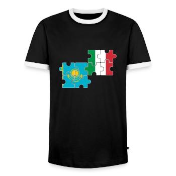 Kazakhstan Italie Drapeau Italien Kazakh - T-shirt contrasté Homme - noir/blanc - Devant - AI Model Female 172 light (172cm) & AI Model Male 178 light (178cm)