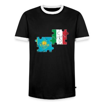 Kazakhstan Italie Drapeau Vintage Kazakh - T-shirt contrasté Homme - noir/blanc - Devant - AI Model Female 172 light (172cm) & AI Model Male 178 light (178cm)
