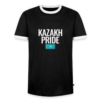 Kazakh Pride Kazakhstan Vintage Kazakh Flag - T-shirt contrasté Homme - noir/blanc - Devant - AI Model Female 172 light (172cm) & AI Model Male 178 light (178cm)
