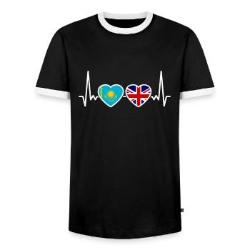 Kazakhstan UK Heartbeat Flag Kazakh - Men's Ringer Shirt - black/white - Front - AI Model Female 172 light (172cm) & AI Model Male 178 light (178cm)