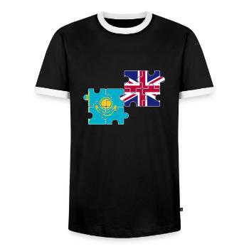 Kazakhstan UK Flag British Kazakh - Men's Ringer Shirt - black/white - Front - AI Model Female 172 light (172cm) & AI Model Male 178 light (178cm)