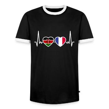 Kenya France Heartbeat Flag Kenyan - Men's Ringer Shirt - black/white - Front - AI Model Female 172 light (172cm) & AI Model Male 178 light (178cm)