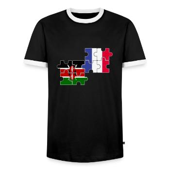 Kenya France flag French Kenyan - Men's Ringer Shirt - black/white - Front - AI Model Female 172 light (172cm) & AI Model Male 178 light (178cm)