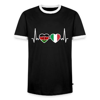 Kenya Italy Heartbeat Flag Kenyan - Men's Ringer Shirt - black/white - Front - AI Model Female 172 light (172cm) & AI Model Male 178 light (178cm)