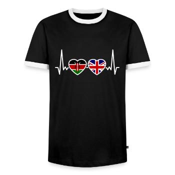 Kenya UK Heartbeat Flag Kényan britannique - T-shirt contrasté Homme - noir/blanc - Devant - AI Model Female 172 light (172cm) & AI Model Male 178 light (178cm)