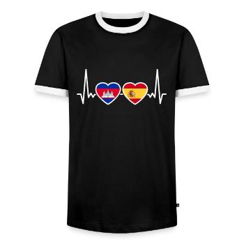 Kambodscha Spanien Herzschlag Flagge Kambodschaner - Männer Kontrast-T-Shirt - Schwarz/Weiß - Vorne - AI Model Female 172 light (172cm) & AI Model Male 178 light (178cm)