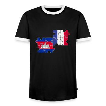 Kambodscha Frankreich Vintage Flagge Kambodschaner - Männer Kontrast-T-Shirt - Schwarz/Weiß - Vorne - AI Model Female 172 light (172cm) & AI Model Male 178 light (178cm)