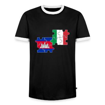 Cambodge Italie Drapeau Cambodgien - T-shirt contrasté Homme - noir/blanc - Devant - AI Model Female 172 light (172cm) & AI Model Male 178 light (178cm)