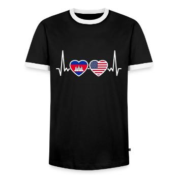Kambodscha USA Herzschlag Flagge Kambodschaner - Männer Kontrast-T-Shirt - Schwarz/Weiß - Vorne - AI Model Female 172 light (172cm) & AI Model Male 178 light (178cm)