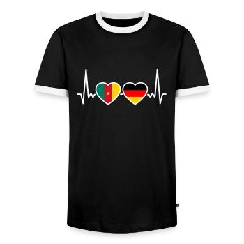 Cameroun Allemagne Heartbeat Flag Camerounais - T-shirt contrasté Homme - noir/blanc - Devant - AI Model Female 172 light (172cm) & AI Model Male 178 light (178cm)