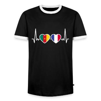 Cameroun France Heartbeat Flag Camerounais - T-shirt contrasté Homme - noir/blanc - Devant - AI Model Female 172 light (172cm) & AI Model Male 178 light (178cm)