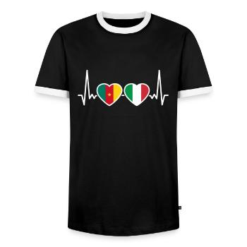 Cameroun Italie Heartbeat Flag Camerounais - T-shirt contrasté Homme - noir/blanc - Devant - AI Model Female 172 light (172cm) & AI Model Male 178 light (178cm)