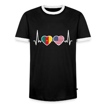 Cameroon, USA, heartbeat, flag, Cameroonians - Men's Ringer Shirt - black/white - Front - AI Model Female 172 light (172cm) & AI Model Male 178 light (178cm)