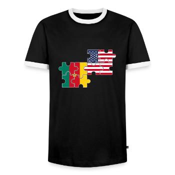 Cameroun USA Drapeau américain Camerounais - T-shirt contrasté Homme - noir/blanc - Devant - AI Model Female 172 light (172cm) & AI Model Male 178 light (178cm)