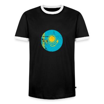 Kazakhstan Vintage Kazakh Flag Kazakh - T-shirt contrasté Homme - noir/blanc - Devant - AI Model Female 172 light (172cm) & AI Model Male 178 light (178cm)
