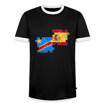 DR Kongo Spanien Vintage Flagge Spanisch Kongolese - Männer Kontrast-T-Shirt - Schwarz/Weiß - Vorne - AI Model Female 172 light (172cm) & AI Model Male 178 light (178cm)