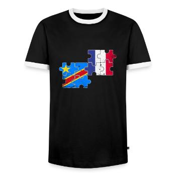 DR Kongo Frankreich Vintage Flagge Französisch - Männer Kontrast-T-Shirt - Schwarz/Weiß - Vorne - AI Model Female 172 light (172cm) & AI Model Male 178 light (178cm)