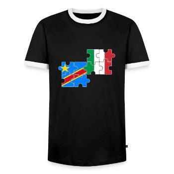 DR Kongo Italien Flagge Italienisch Kongolese - Männer Kontrast-T-Shirt - Schwarz/Weiß - Vorne - AI Model Female 172 light (172cm) & AI Model Male 178 light (178cm)