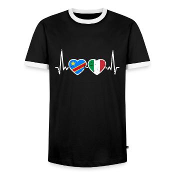 DR Kongo Italien Vintage Herzschlag Flagge - Männer Kontrast-T-Shirt - Schwarz/Weiß - Vorne - AI Model Female 172 light (172cm) & AI Model Male 178 light (178cm)