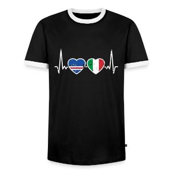 Kap Verde Italien Vintage Herzschlag Flagge - Männer Kontrast-T-Shirt - Schwarz/Weiß - Vorne - AI Model Female 172 light (172cm) & AI Model Male 178 light (178cm)