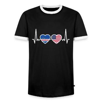Kap Verde USA Herzschlag Flagge Kap Verdisch - Männer Kontrast-T-Shirt - Schwarz/Weiß - Vorne - AI Model Female 172 light (172cm) & AI Model Male 178 light (178cm)