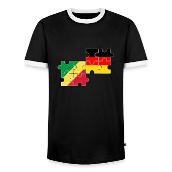 Republik Kongo Deutschland Flagge Kongolese - Männer Kontrast-T-Shirt - Schwarz/Weiß - Vorne - AI Model Female 172 light (172cm) & AI Model Male 178 light (178cm)