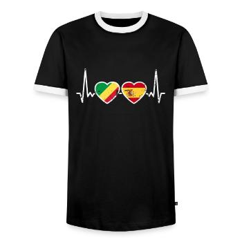République du Congo Espagne Vintage Heartbeat Flag - T-shirt contrasté Homme - noir/blanc - Devant - AI Model Female 172 light (172cm) & AI Model Male 178 light (178cm)