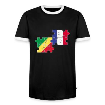 Republik Kongo Frankreich Flagge Kongolese - Männer Kontrast-T-Shirt - Schwarz/Weiß - Vorne - AI Model Female 172 light (172cm) & AI Model Male 178 light (178cm)