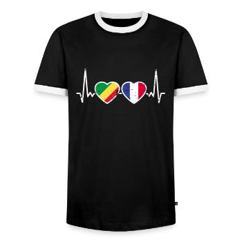 Kongo Frankreich Vintage Herzschlag Flagge - Männer Kontrast-T-Shirt - Schwarz/Weiß - Vorne - AI Model Female 172 light (172cm) & AI Model Male 178 light (178cm)