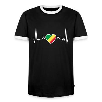 Republik Kongo Herzschlag Kongolesische Flagge - Männer Kontrast-T-Shirt - Schwarz/Weiß - Vorne - AI Model Female 172 light (172cm) & AI Model Male 178 light (178cm)