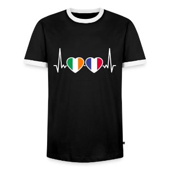 Ireland France Heartbeat Flag Irish - Men's Ringer Shirt - black/white - Front - AI Model Female 172 light (172cm) & AI Model Male 178 light (178cm)