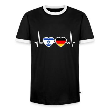 Israel Deutschland Herzschlag Flagge Israeli - Männer Kontrast-T-Shirt - Schwarz/Weiß - Vorne - AI Model Female 172 light (172cm) & AI Model Male 178 light (178cm)