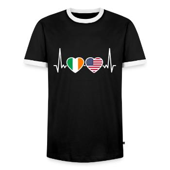 Ireland USA Heartbeat Flag American Irish - Men's Ringer Shirt - black/white - Front - AI Model Female 172 light (172cm) & AI Model Male 178 light (178cm)