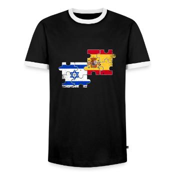 Israel Spain Vintage Flag Spanish Israeli - Men's Ringer Shirt - black/white - Front - AI Model Female 172 light (172cm) & AI Model Male 178 light (178cm)