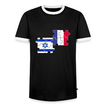 Israel France Flag French Israeli - Men's Ringer Shirt - black/white - Front - AI Model Female 172 light (172cm) & AI Model Male 178 light (178cm)