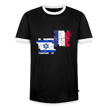 Israel Frankreich Vintage Flagge Israeli - Männer Kontrast-T-Shirt - Schwarz/Weiß - Vorne - AI Model Female 172 light (172cm) & AI Model Male 178 light (178cm)