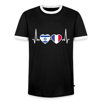 Israel Frankreich Herzschlag Flagge Israeli - Männer Kontrast-T-Shirt - Schwarz/Weiß - Vorne - AI Model Female 172 light (172cm) & AI Model Male 178 light (178cm)