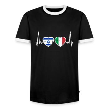 Israel Italien Vintage Herzschlag Flagge Israeli - Männer Kontrast-T-Shirt - Schwarz/Weiß - Vorne - AI Model Female 172 light (172cm) & AI Model Male 178 light (178cm)