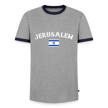 Jérusalem Israël drapeau israélien israélien - T-shirt contrasté Homme - gris/marine  - Devant - AI Model Female 172 light (172cm) & AI Model Male 178 light (178cm)
