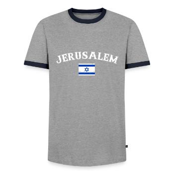 Jérusalem Vintage Israël Drapeau israélien - T-shirt contrasté Homme - gris/marine  - Devant - AI Model Female 172 light (172cm) & AI Model Male 178 light (178cm)