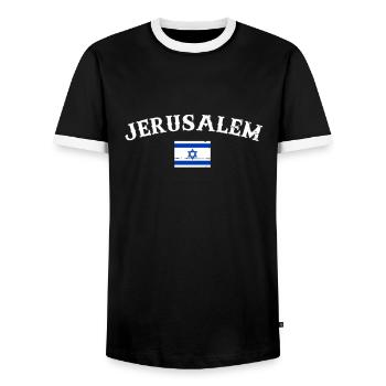 Jerusalem Vintage Israel Israelische Flagge - Männer Kontrast-T-Shirt - Schwarz/Weiß - Vorne - AI Model Female 172 light (172cm) & AI Model Male 178 light (178cm)
