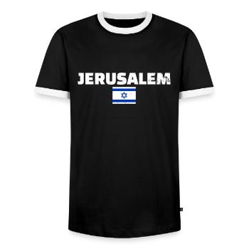 Jerusalem Vintage Israel Israelische Flagge - Männer Kontrast-T-Shirt - Schwarz/Weiß - Vorne - AI Model Female 172 light (172cm) & AI Model Male 178 light (178cm)