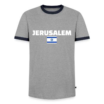Jérusalem Israël drapeau israélien israélien - T-shirt contrasté Homme - gris/marine  - Devant - AI Model Female 172 light (172cm) & AI Model Male 178 light (178cm)