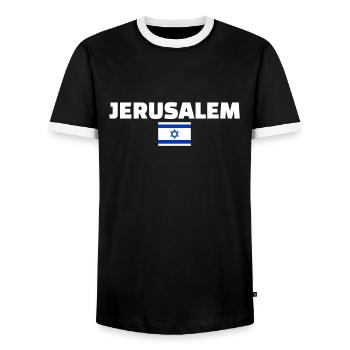 Jerusalem Israel Israelische Flagge Israeli - Männer Kontrast-T-Shirt - Schwarz/Weiß - Vorne - AI Model Female 172 light (172cm) & AI Model Male 178 light (178cm)