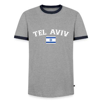 Tel Aviv Israël Drapeau israélien Israélien - T-shirt contrasté Homme - gris/marine  - Devant - AI Model Female 172 light (172cm) & AI Model Male 178 light (178cm)